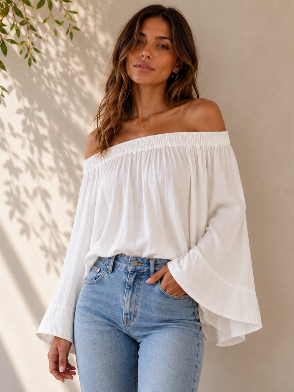One Teaspoon x Revolve White Off Shoulder Boho Blouse Bell Sleeve